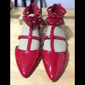 Jessica Simpson lipstick red spike studded shoes